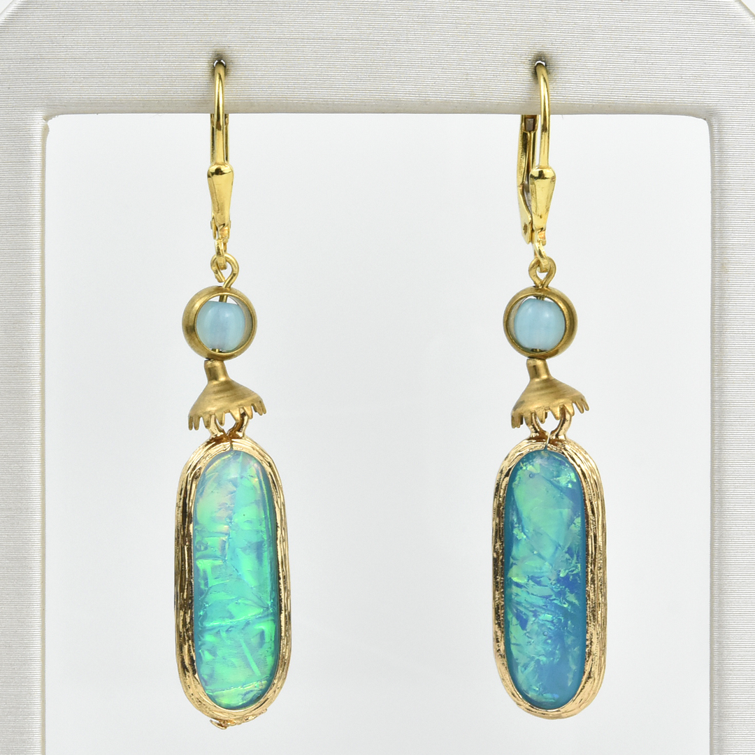 Blue Opalescent Art Glass Drops - Goldmakers Fine Jewelry