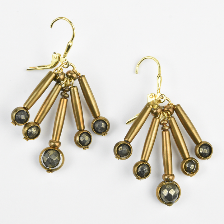 Brass and Pyrite Windchime Earrings - Goldmakers Fine Jewelry