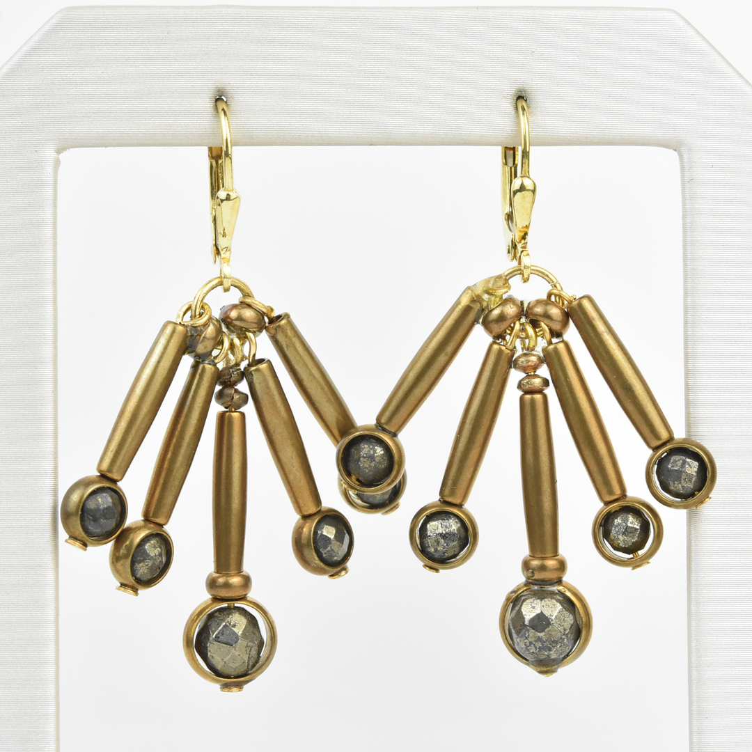 Brass and Pyrite Windchime Earrings - Goldmakers Fine Jewelry
