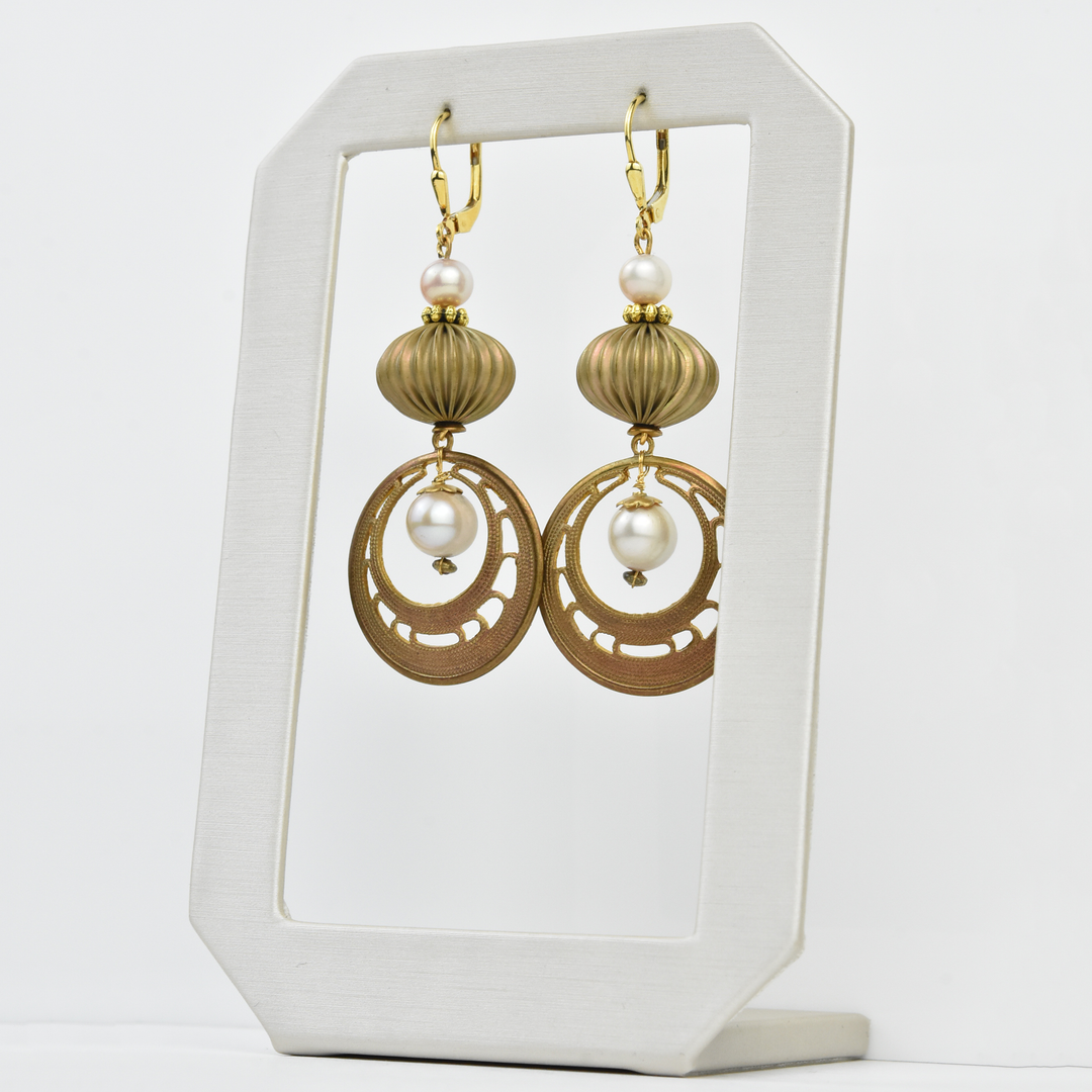 Brass and Pearl Statement Earrings - Goldmakers Fine Jewelry