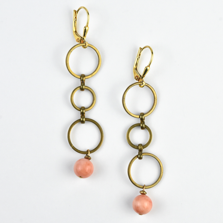 Circle Chain Drops with Coral Beads - Goldmakers Fine Jewelry