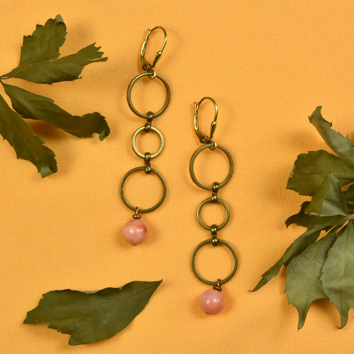 Circle Chain Drops with Coral Beads - Goldmakers Fine Jewelry