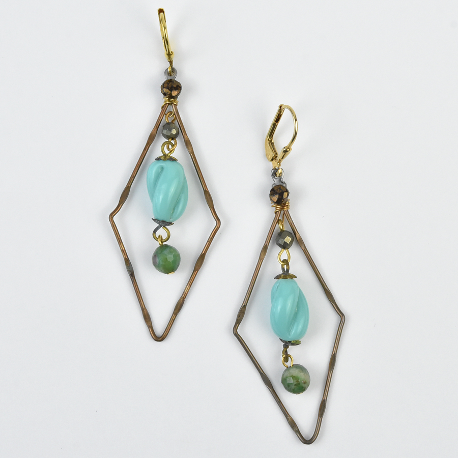 Diamond Shaped Turquoise Earrings - Goldmakers Fine Jewelry