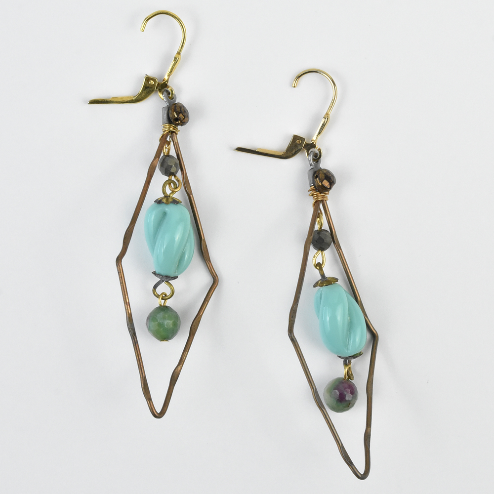 Diamond Shaped Turquoise Earrings - Goldmakers Fine Jewelry