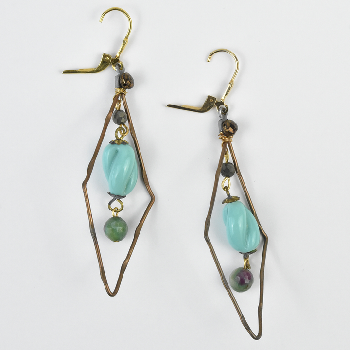 Diamond Shaped Turquoise Earrings - Goldmakers Fine Jewelry