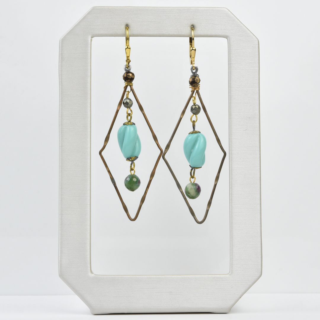 Diamond Shaped Turquoise Earrings - Goldmakers Fine Jewelry