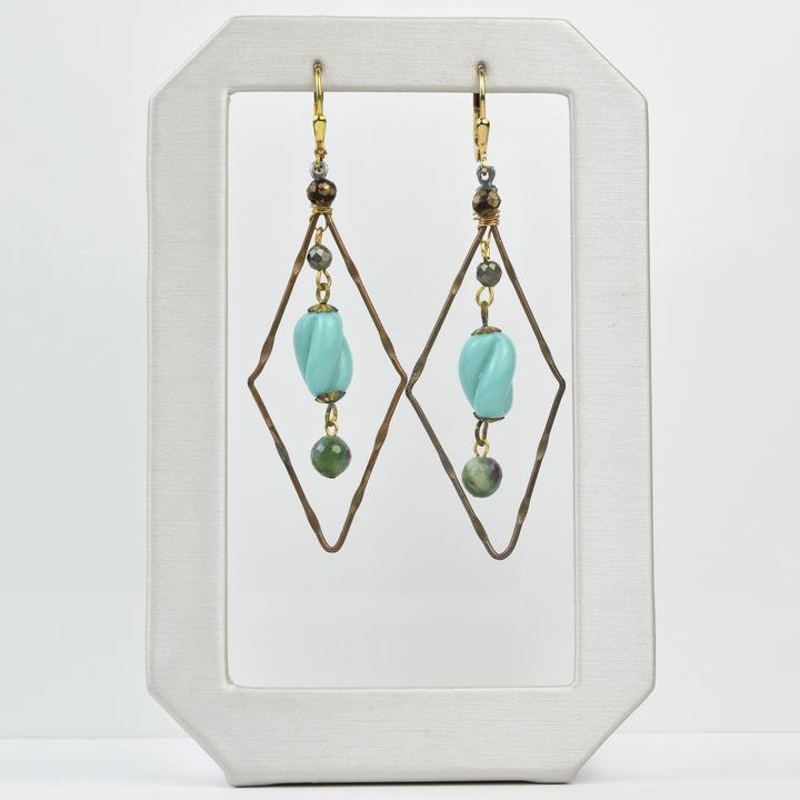 Diamond Shaped Turquoise Earrings - Goldmakers Fine Jewelry