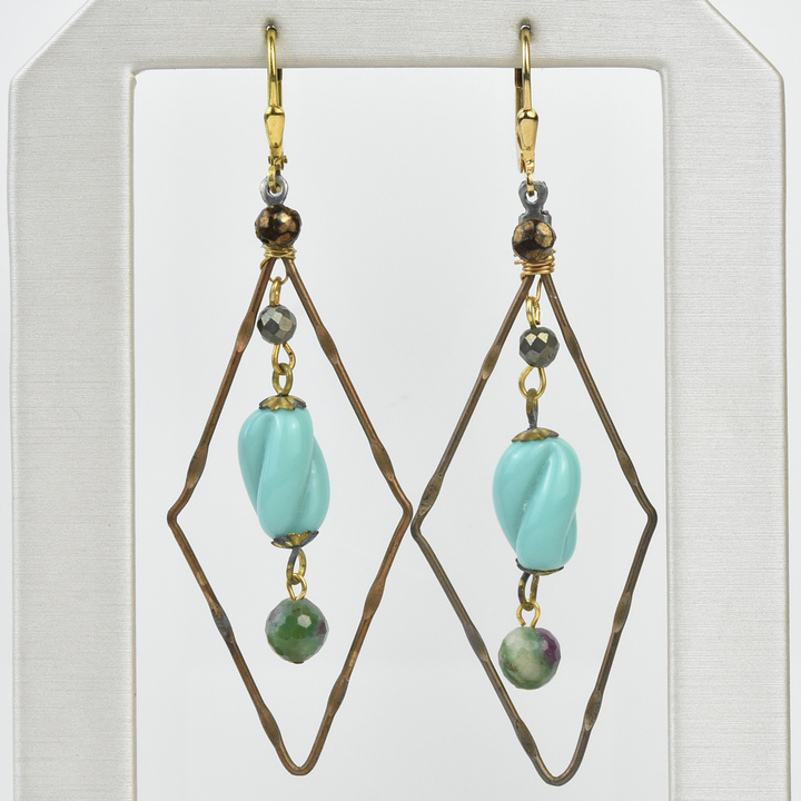 Diamond Shaped Turquoise Earrings - Goldmakers Fine Jewelry