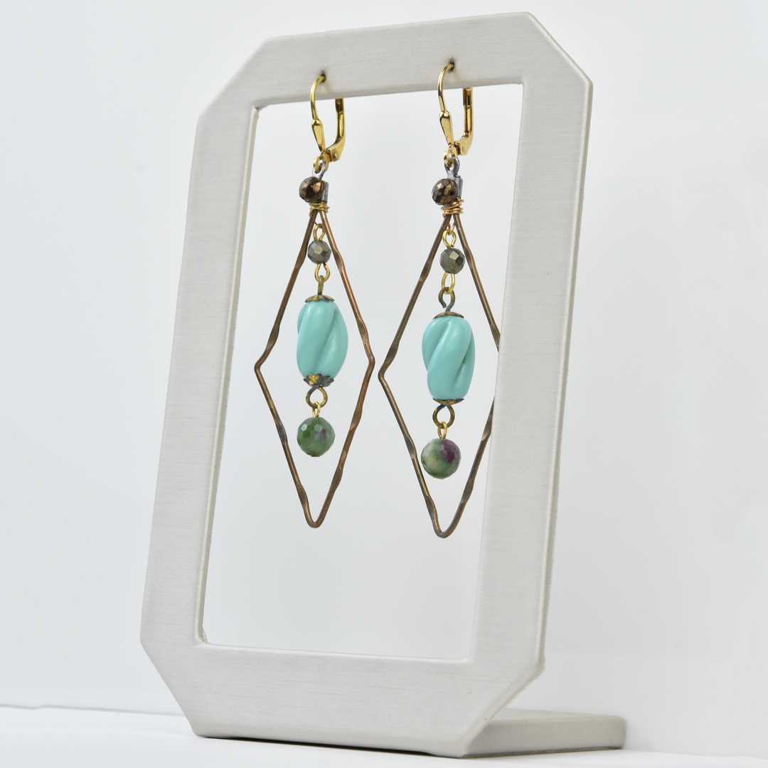 Diamond Shaped Turquoise Earrings - Goldmakers Fine Jewelry
