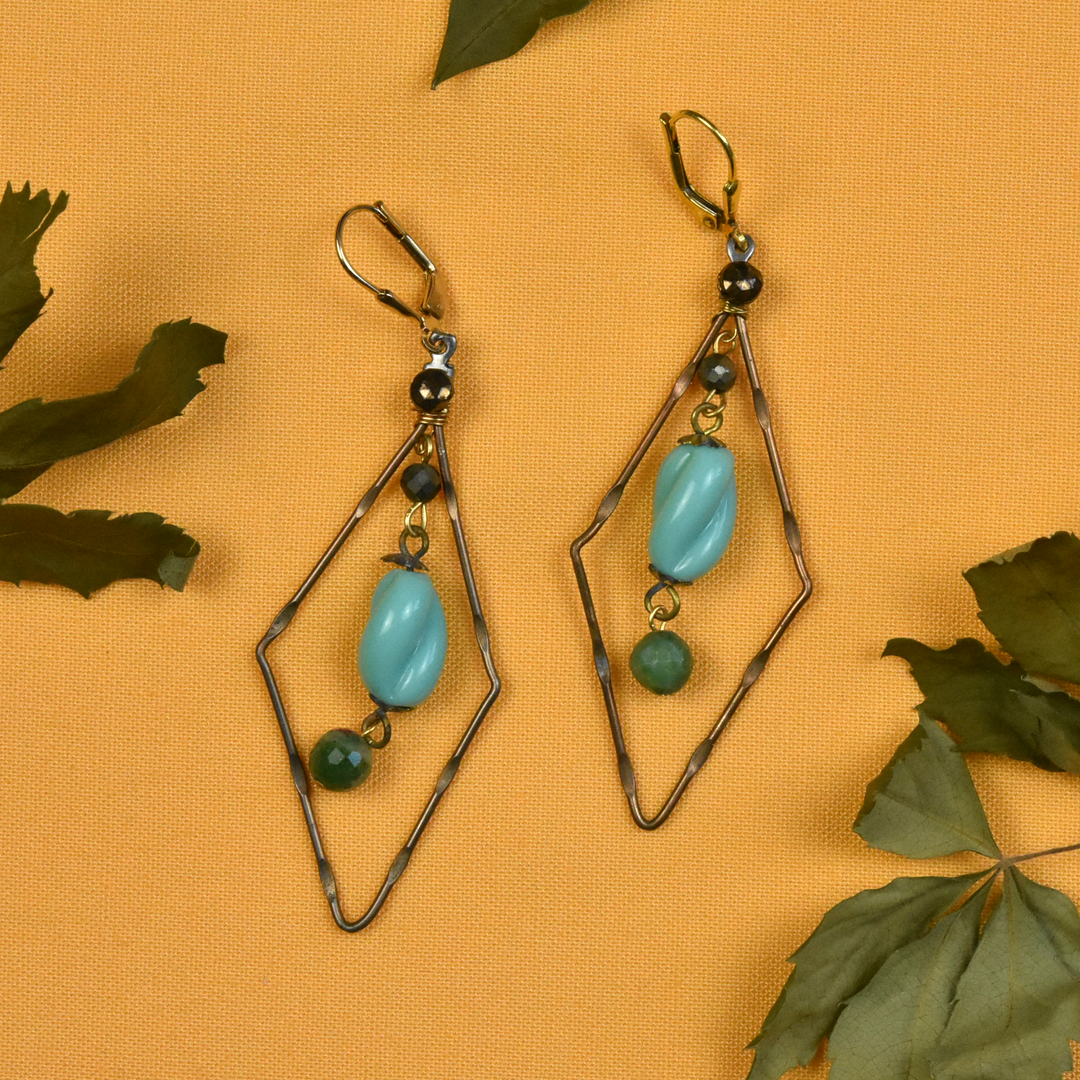 Diamond Shaped Turquoise Earrings - Goldmakers Fine Jewelry