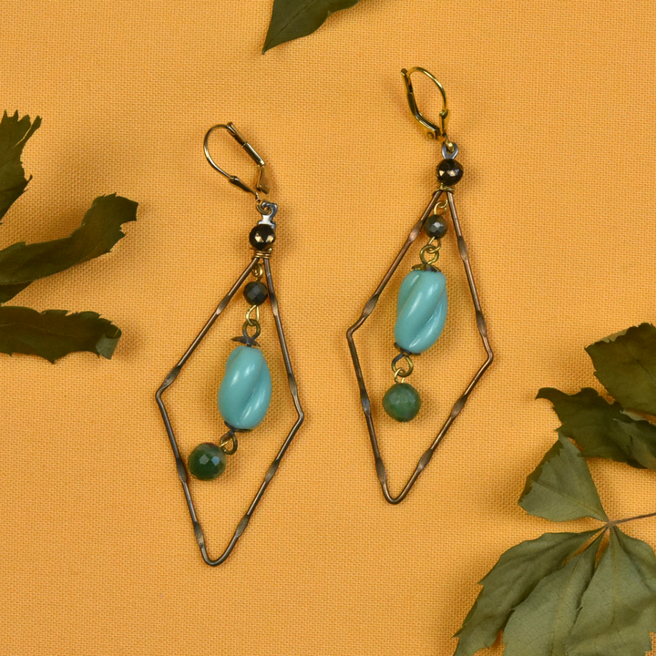 Diamond Shaped Turquoise Earrings - Goldmakers Fine Jewelry
