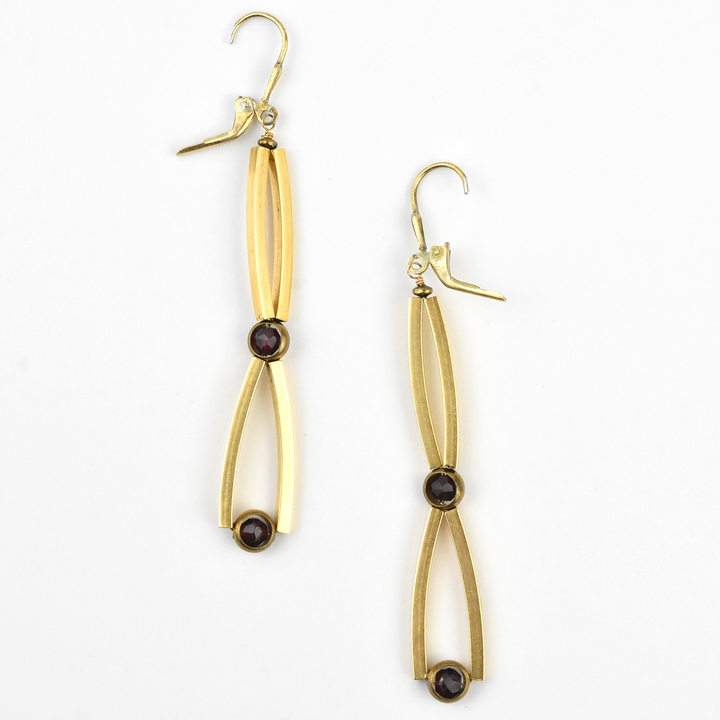 Brass and Garnet Earrings - Goldmakers Fine Jewelry
