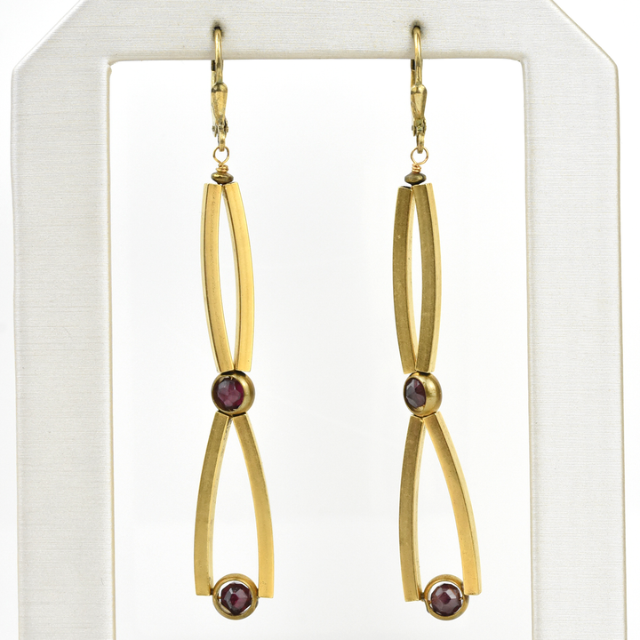 Brass and Garnet Earrings - Goldmakers Fine Jewelry