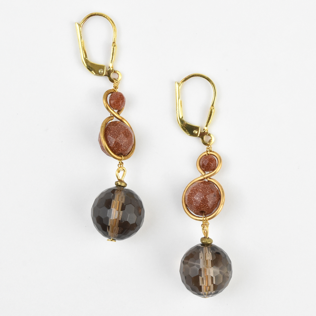 Goldstone and Smokey Quartz Earrings - Goldmakers Fine Jewelry