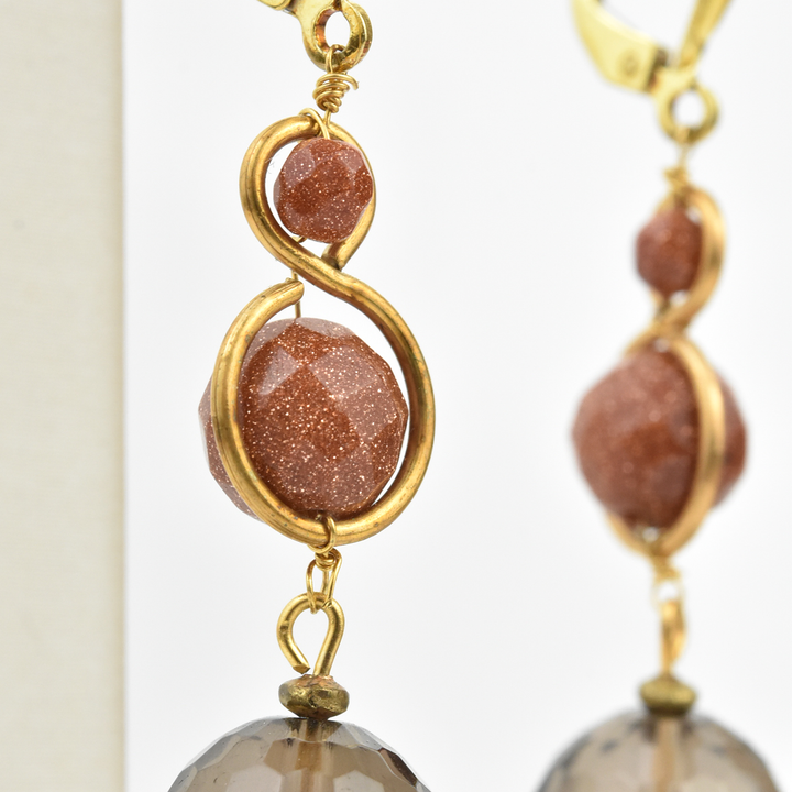 Goldstone and Smokey Quartz Earrings - Goldmakers Fine Jewelry