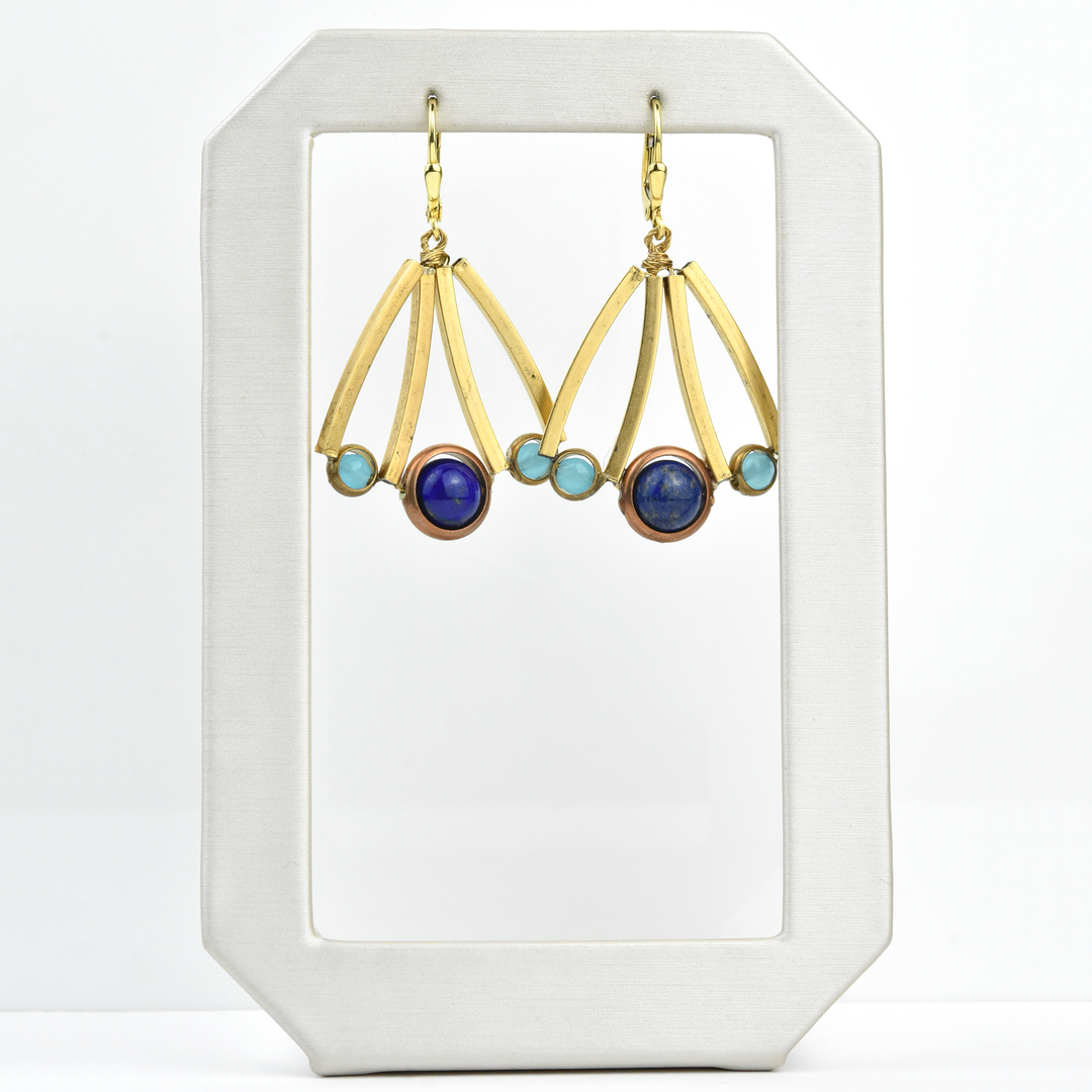 Lapis and Aqua Brass Earrings - Goldmakers Fine Jewelry