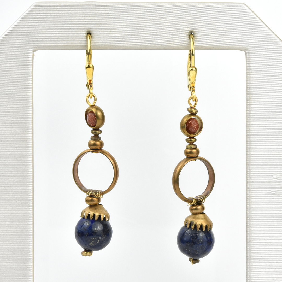 Lapis and Goldstone Circle Earrings - Goldmakers Fine Jewelry