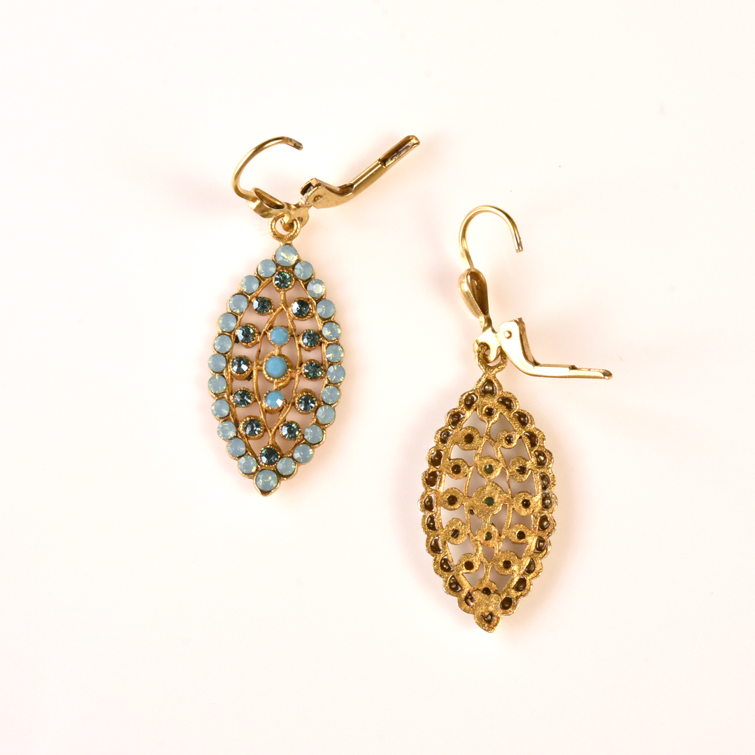 Crystal Almond Earrings in Aqua Tones - Goldmakers Fine Jewelry