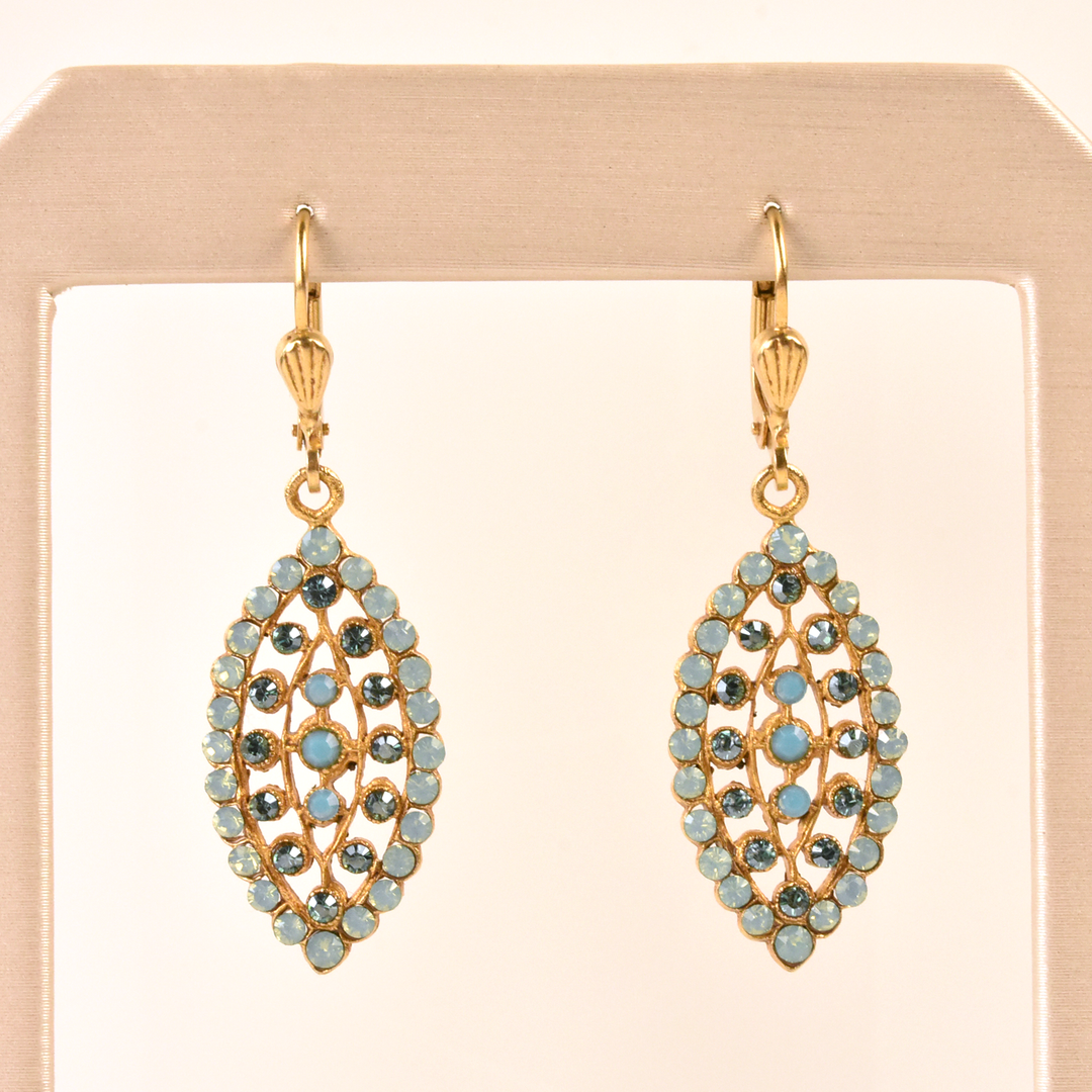 Crystal Almond Earrings in Aqua Tones - Goldmakers Fine Jewelry