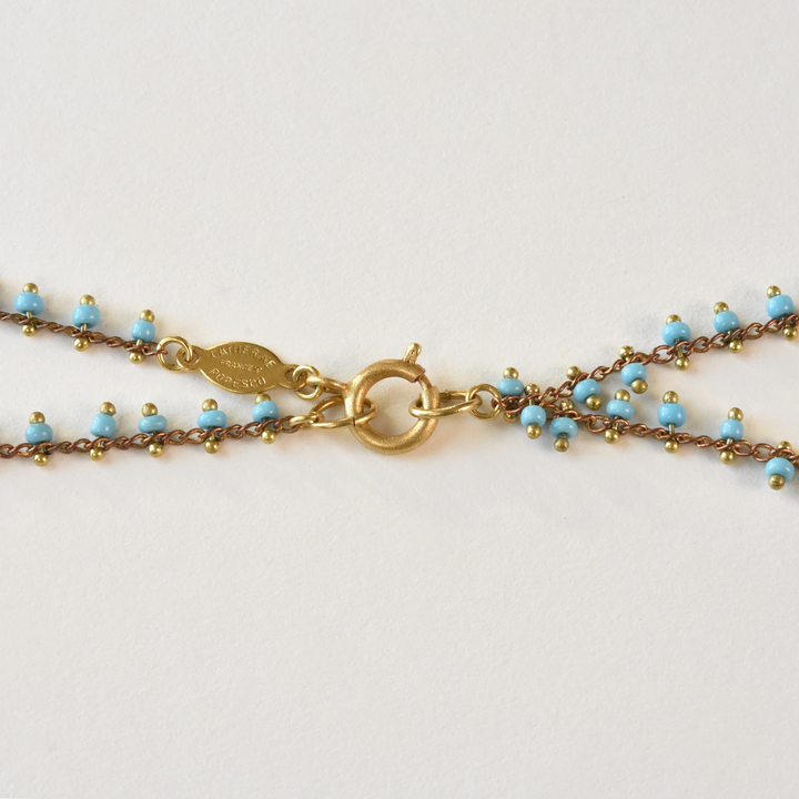Blue Beaded Flower Locket Necklace - Goldmakers Fine Jewelry