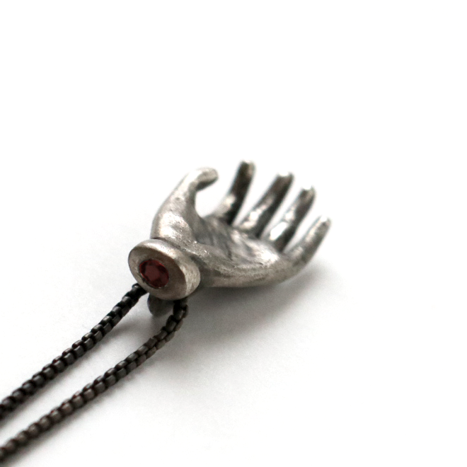 "The Moneymaker" Antiqued Silver Hand Talisman with Ruby - Goldmakers Fine Jewelry