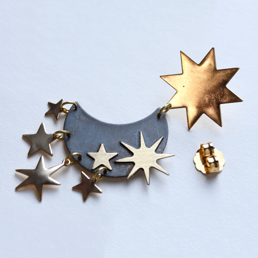 Moon and Star Post Earrings - Goldmakers Fine Jewelry