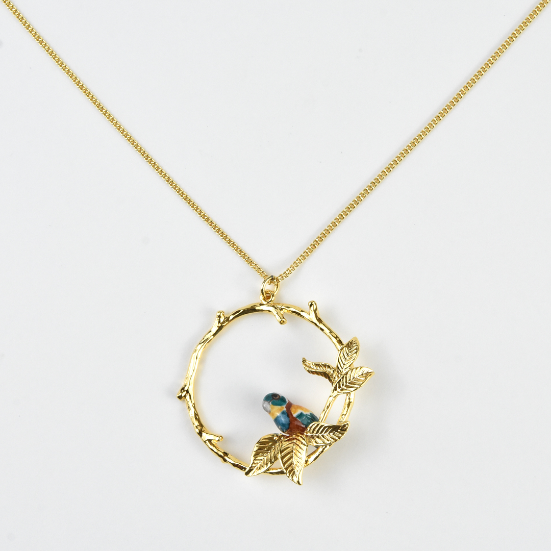 Bluebird in Leafy Ring Necklace - Goldmakers Fine Jewelry