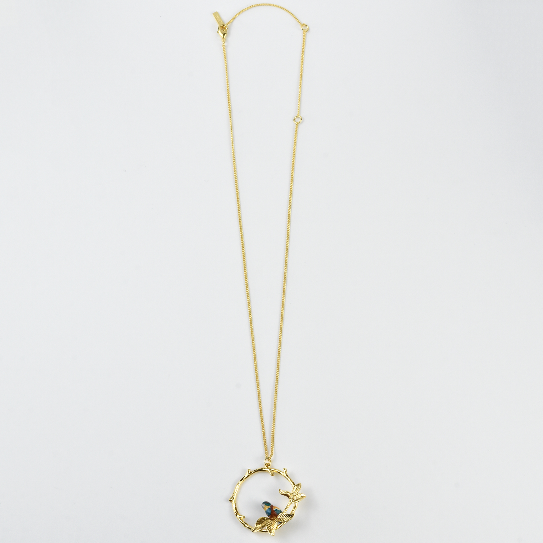 Bluebird in Leafy Ring Necklace - Goldmakers Fine Jewelry