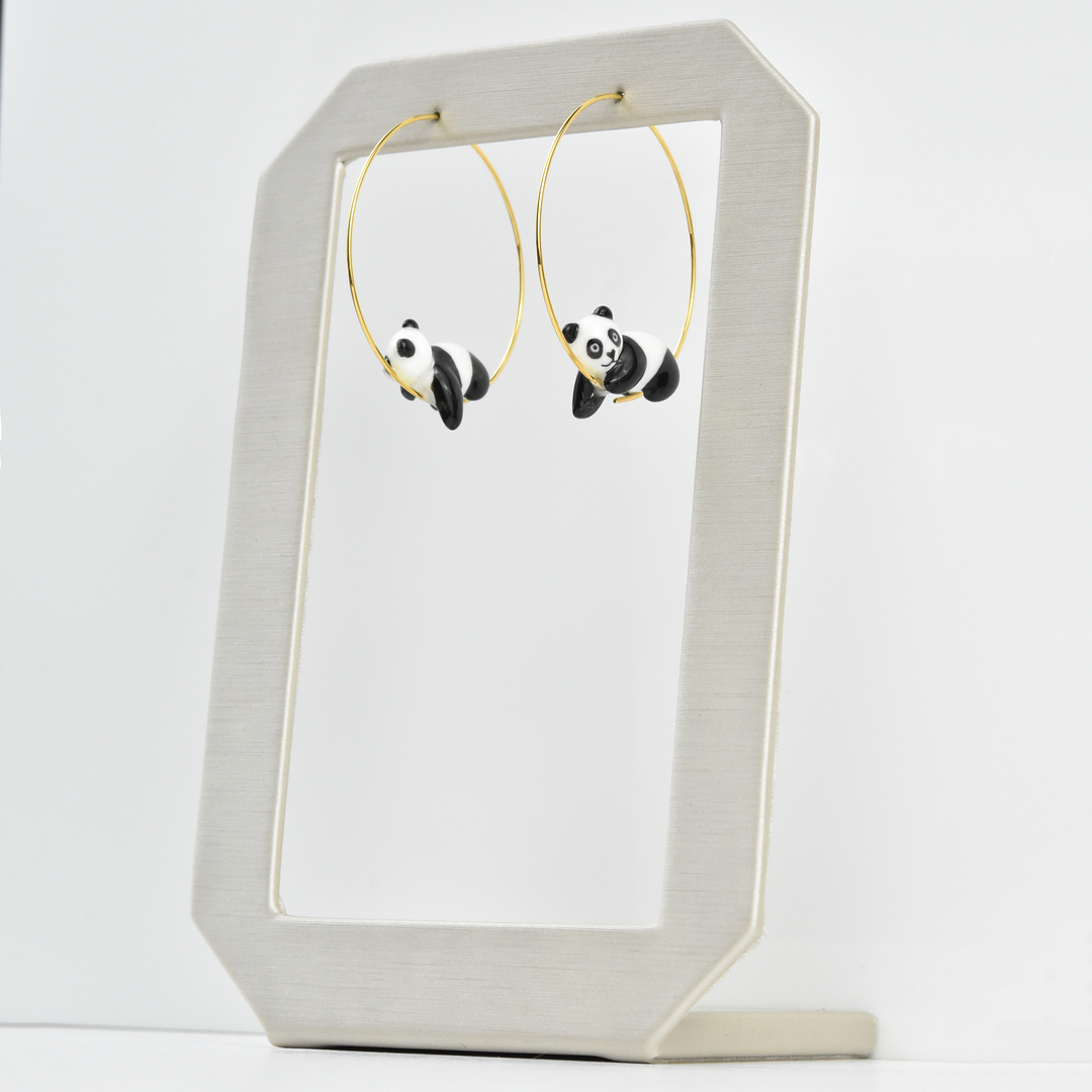 Lounging Panda Hoop Earrings - Goldmakers Fine Jewelry
