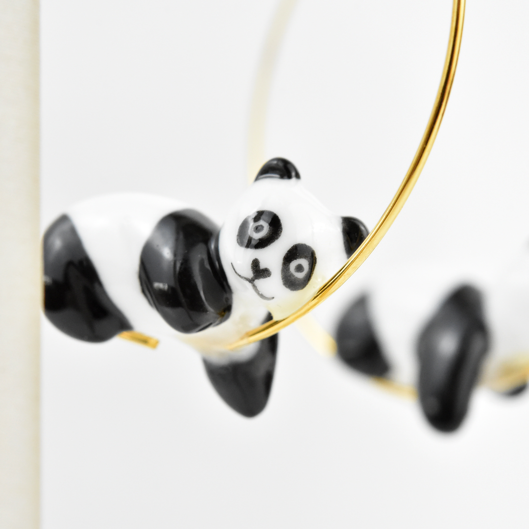 Lounging Panda Hoop Earrings - Goldmakers Fine Jewelry