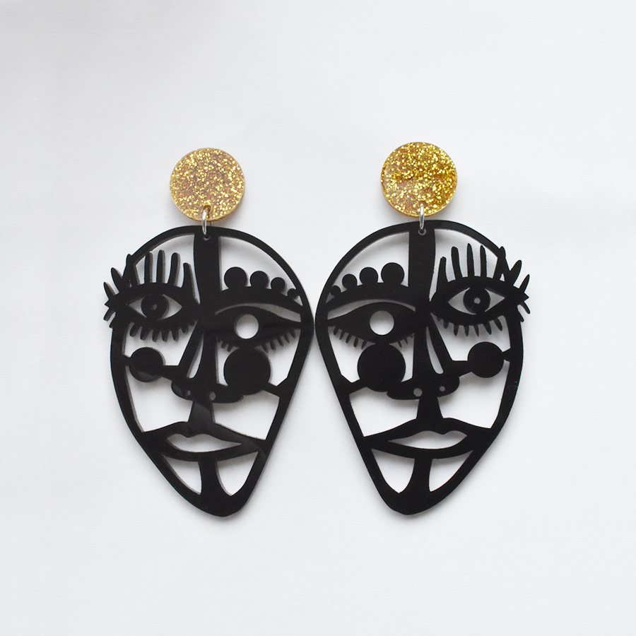 Picasso Statement Post Earrings in Black - Goldmakers Fine Jewelry