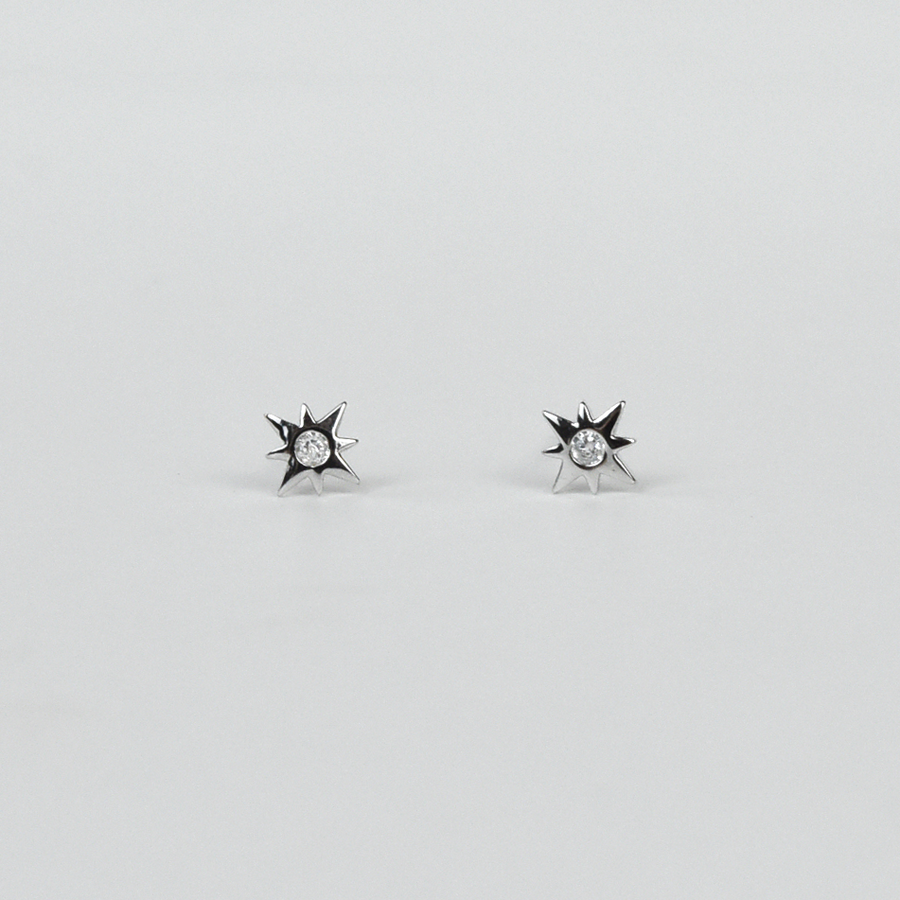 Tiny Silver Starburst Studs - Goldmakers Fine Jewelry