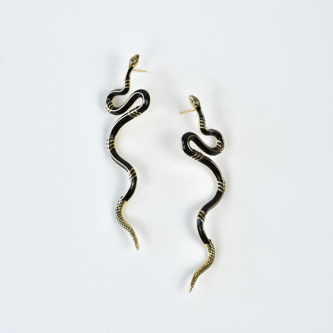 Black & Gold Serpent Earrings - Goldmakers Fine Jewelry