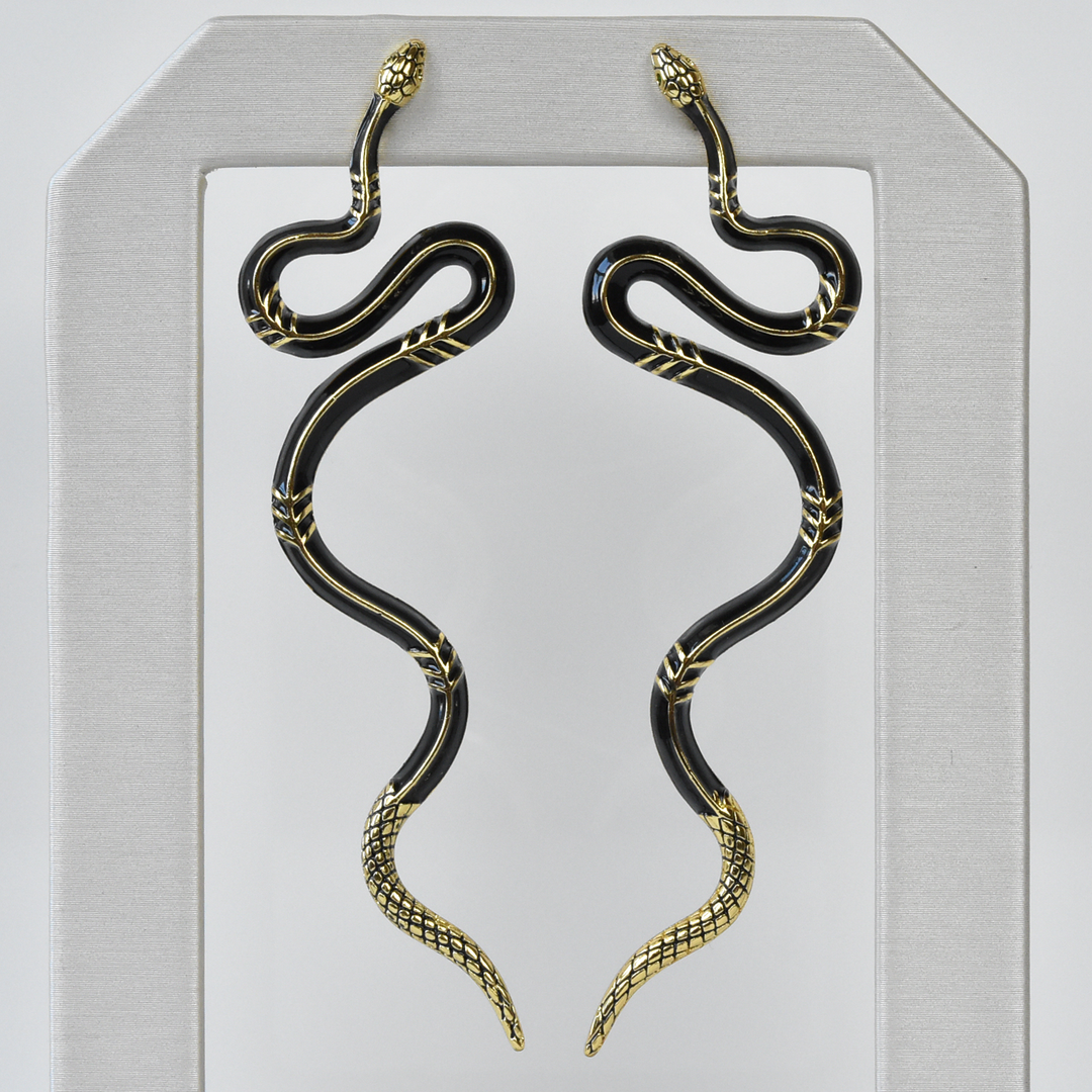 Black & Gold Serpent Earrings - Goldmakers Fine Jewelry