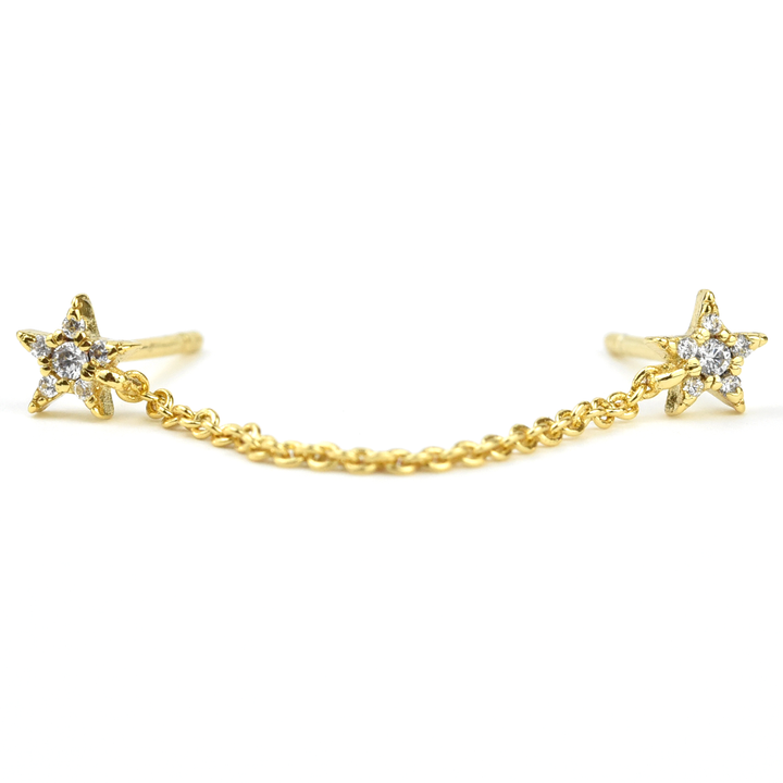 Double Pierced Stars & Chain Earring - Goldmakers Fine Jewelry