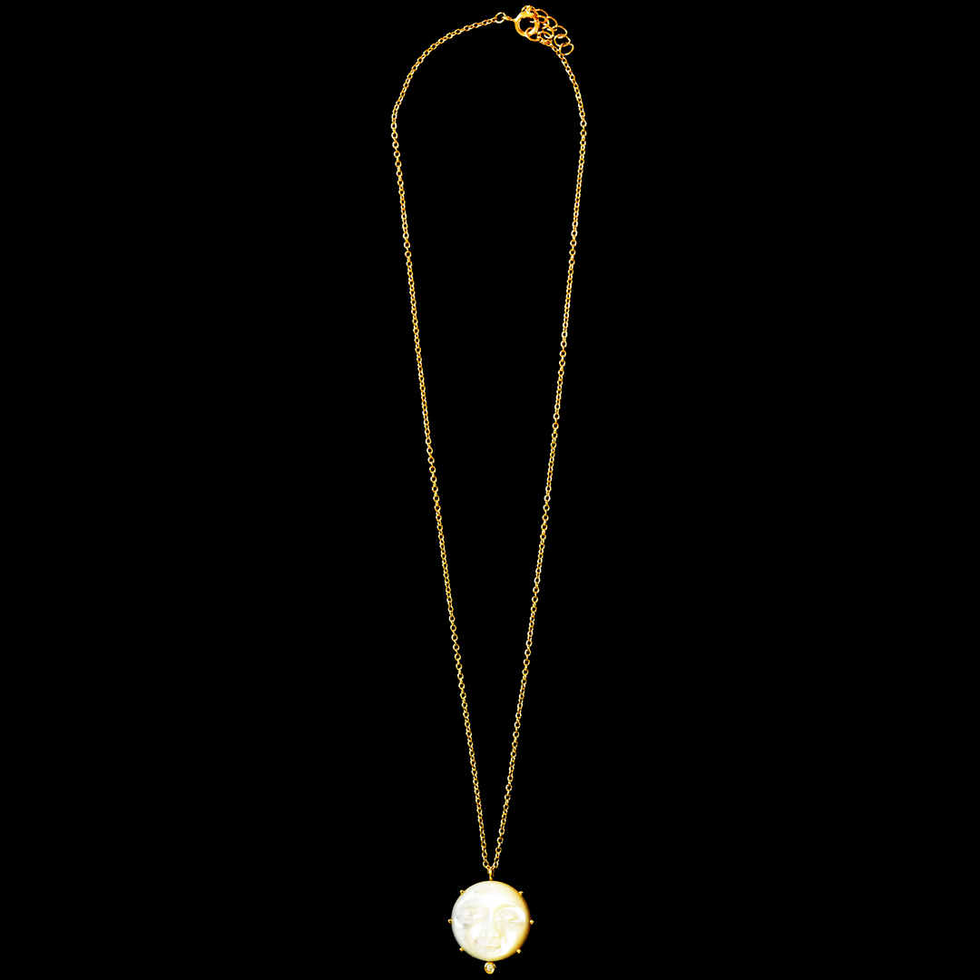 Mother of Pearl Moon Face Necklace - Goldmakers Fine Jewelry