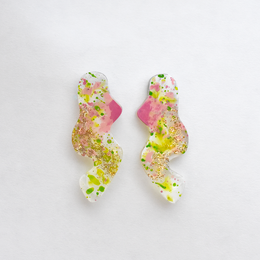 Pink and Green Squiggle Post Earrings - Goldmakers Fine Jewelry