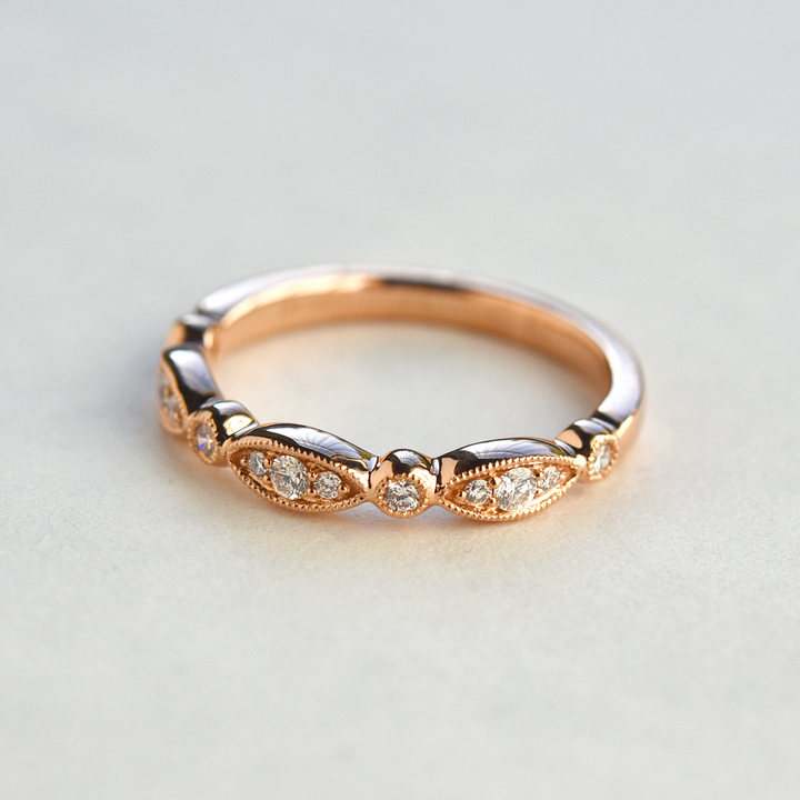 Diamond Almond Band in Rose Gold - Goldmakers Fine Jewelry