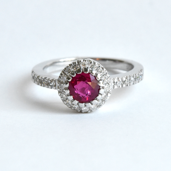 Ruby Halo Engagement Ring - Goldmakers Fine Jewelry