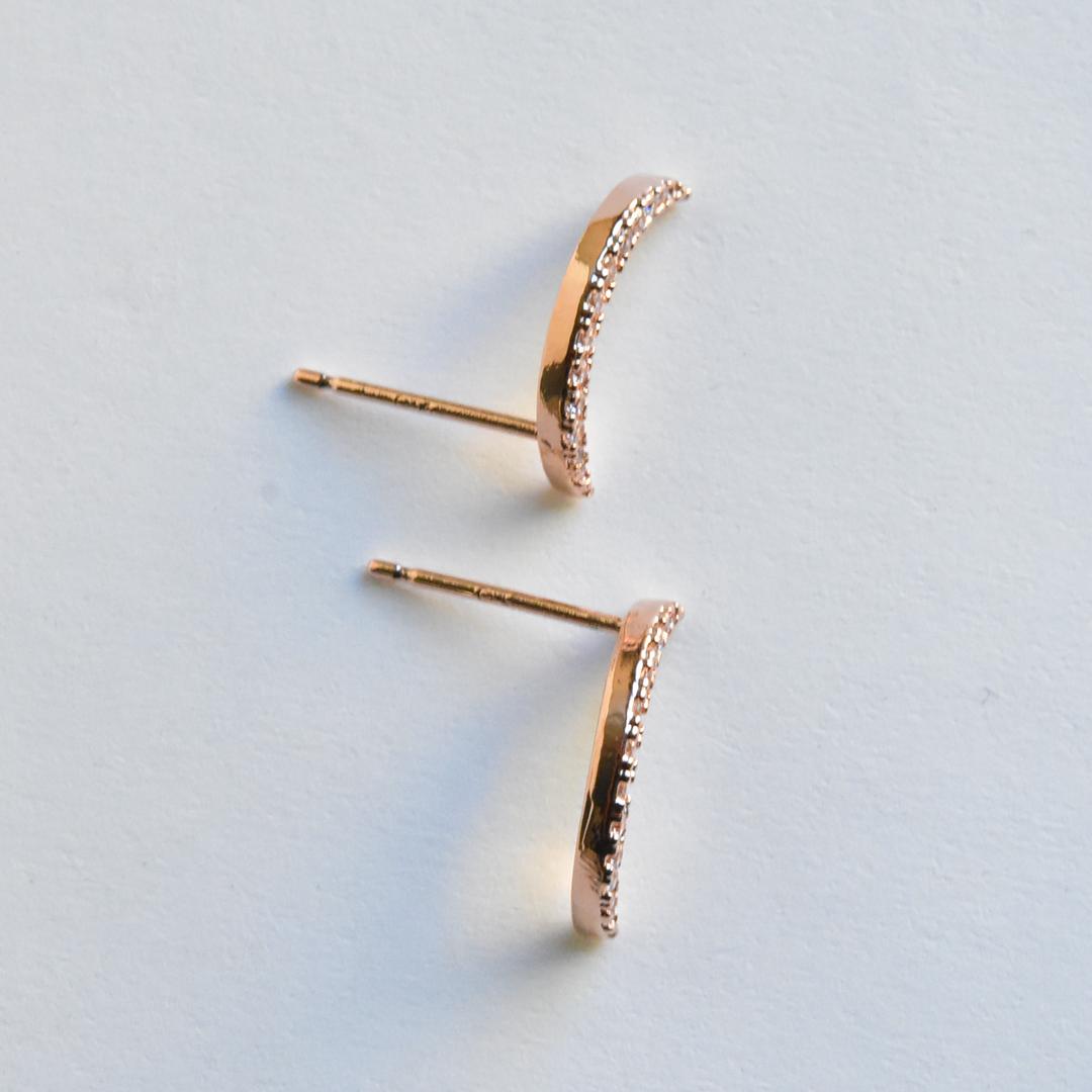 Petite Selene Crescent and Star Posts in Rose Gold - Goldmakers Fine Jewelry