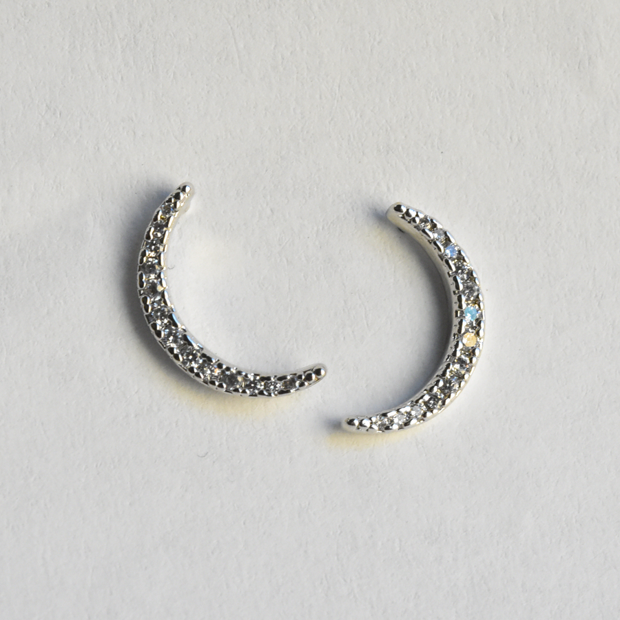 Petite Selene Crescent and Star Posts in White Gold - Goldmakers Fine Jewelry