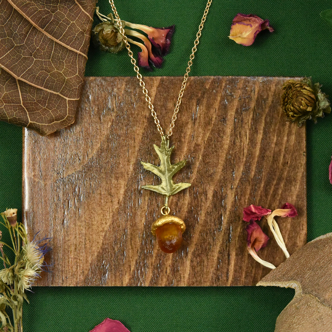 Glass Acorn Pendant Necklace - Goldmakers Fine Jewelry
