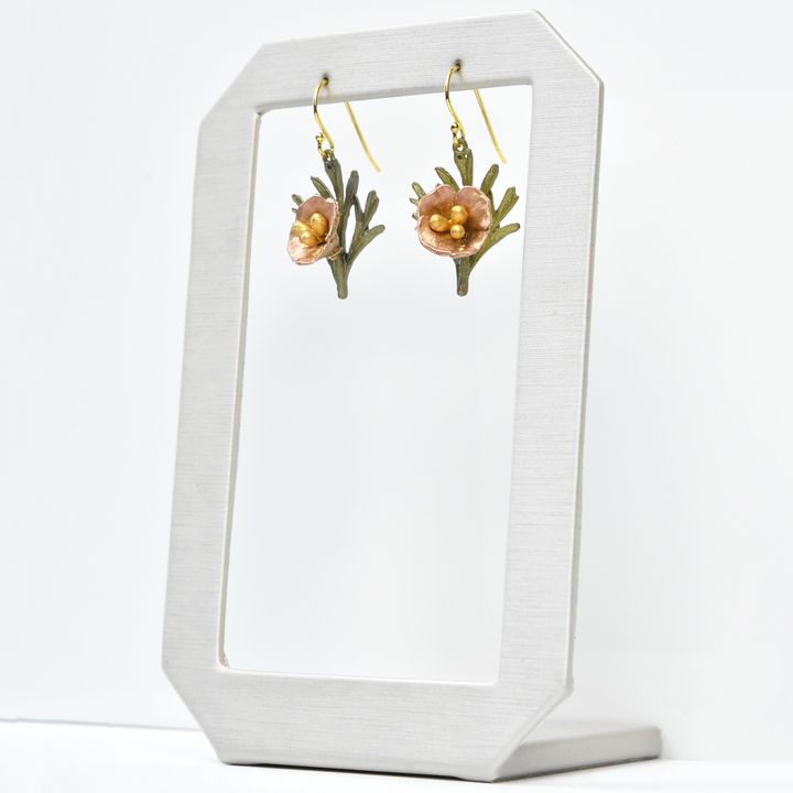 California Poppy and Leaf Earrings - Goldmakers Fine Jewelry