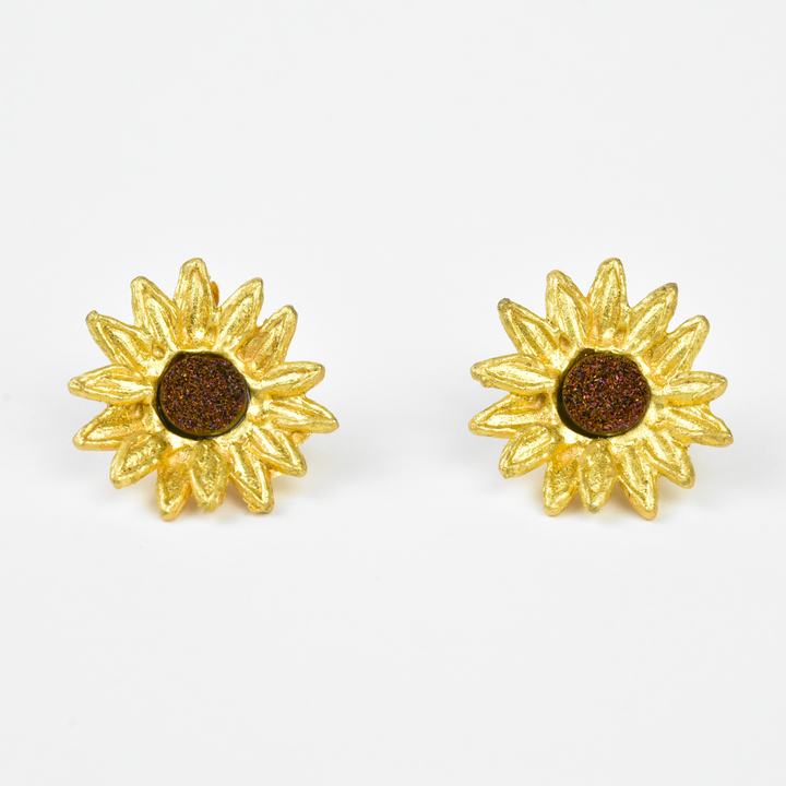 Sunflower Druzy Post Earrings - Goldmakers Fine Jewelry