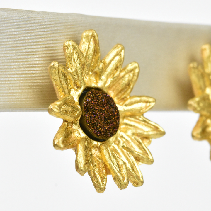 Sunflower Druzy Post Earrings - Goldmakers Fine Jewelry