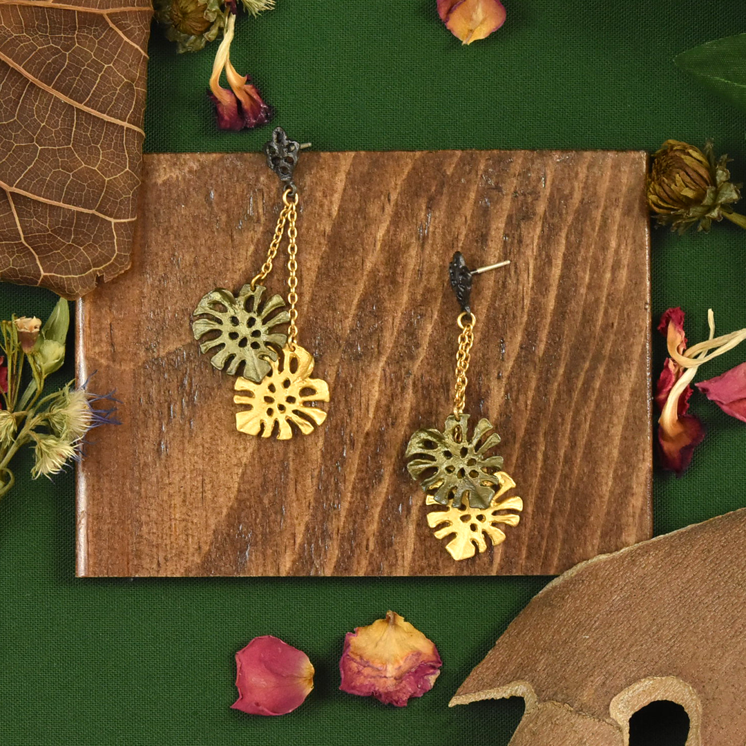 Monstera Post Drop Earrings - Goldmakers Fine Jewelry