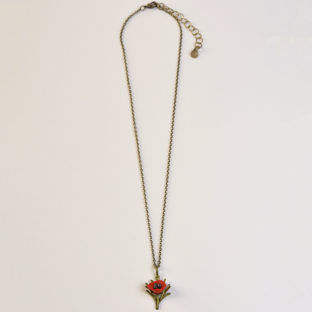 Red Poppy Pendant Necklace - Goldmakers Fine Jewelry