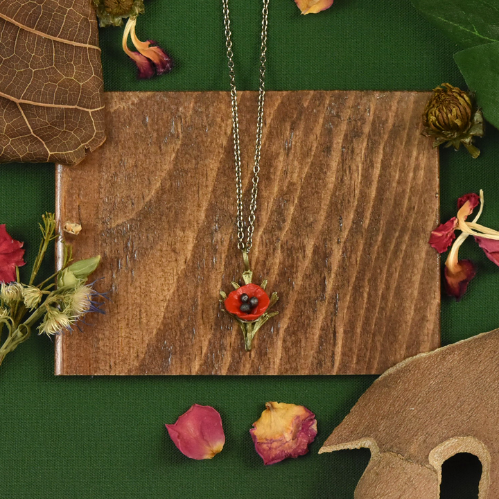 Red Poppy Pendant Necklace - Goldmakers Fine Jewelry