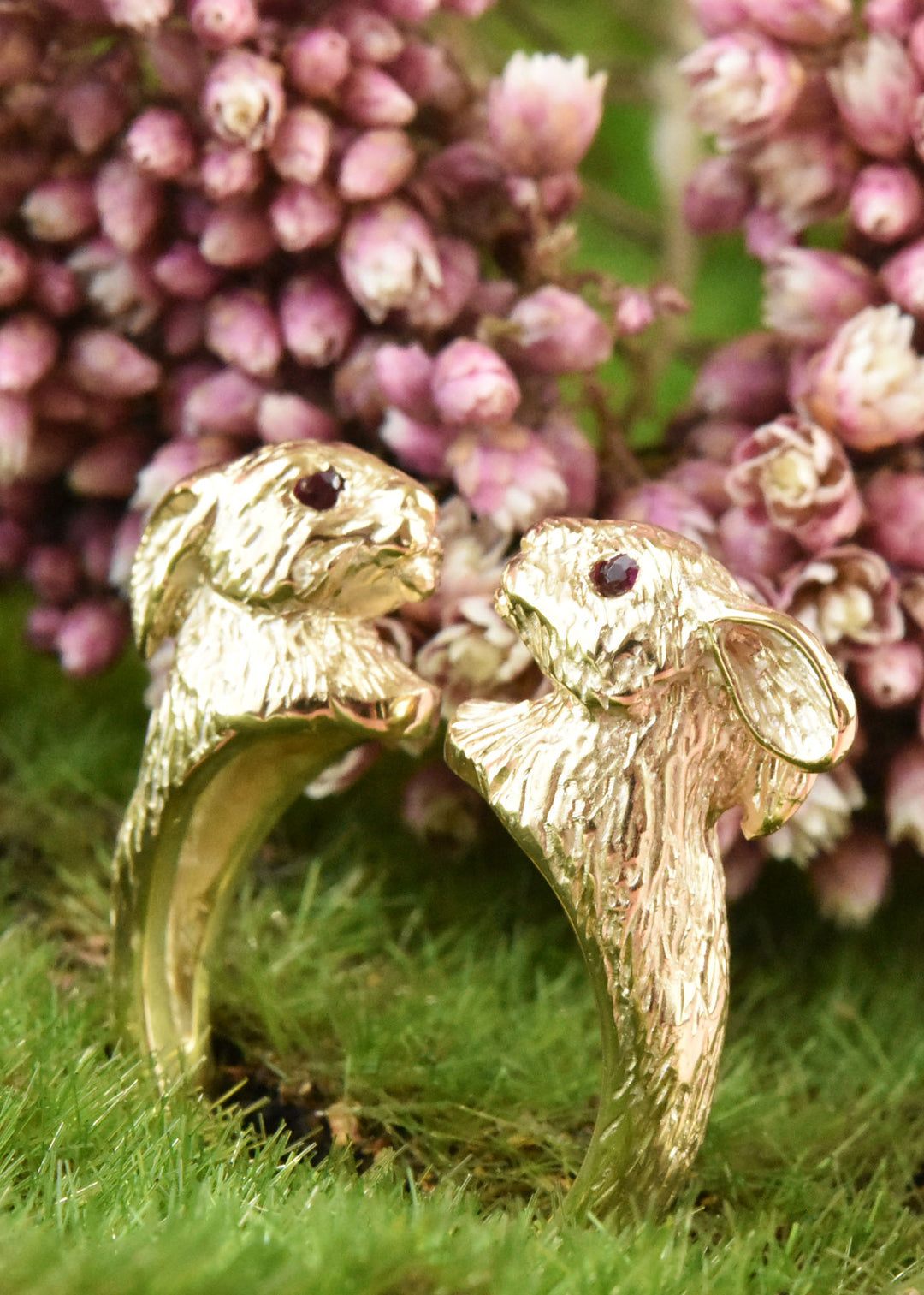 Lucky Golden Rabbits Ring in Gold with Rubies - Goldmakers Fine Jewelry