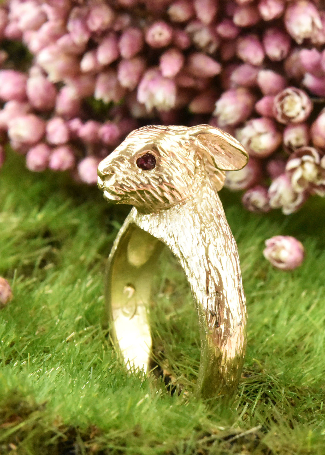 Golden Wild Rabbit Ring in Gold with Rubies - Goldmakers Fine Jewelry
